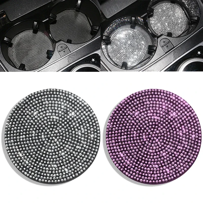 

Diamond Rhinestone Car Coaster Water Cup Slot Non-Slip Mat Silica Pad Cup Holder Mat Car Gadget Bling Car Interior Accessories