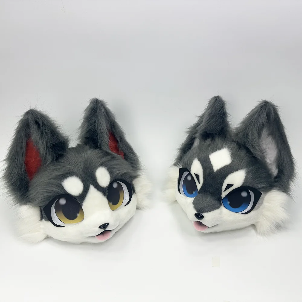 Fursuits رئيس الحيوان رئيس القط فروي رئيس لطيف الكلب رئيس هالوين لعب الأدوار زي تأثيري أقنعة المعرض الهزلي