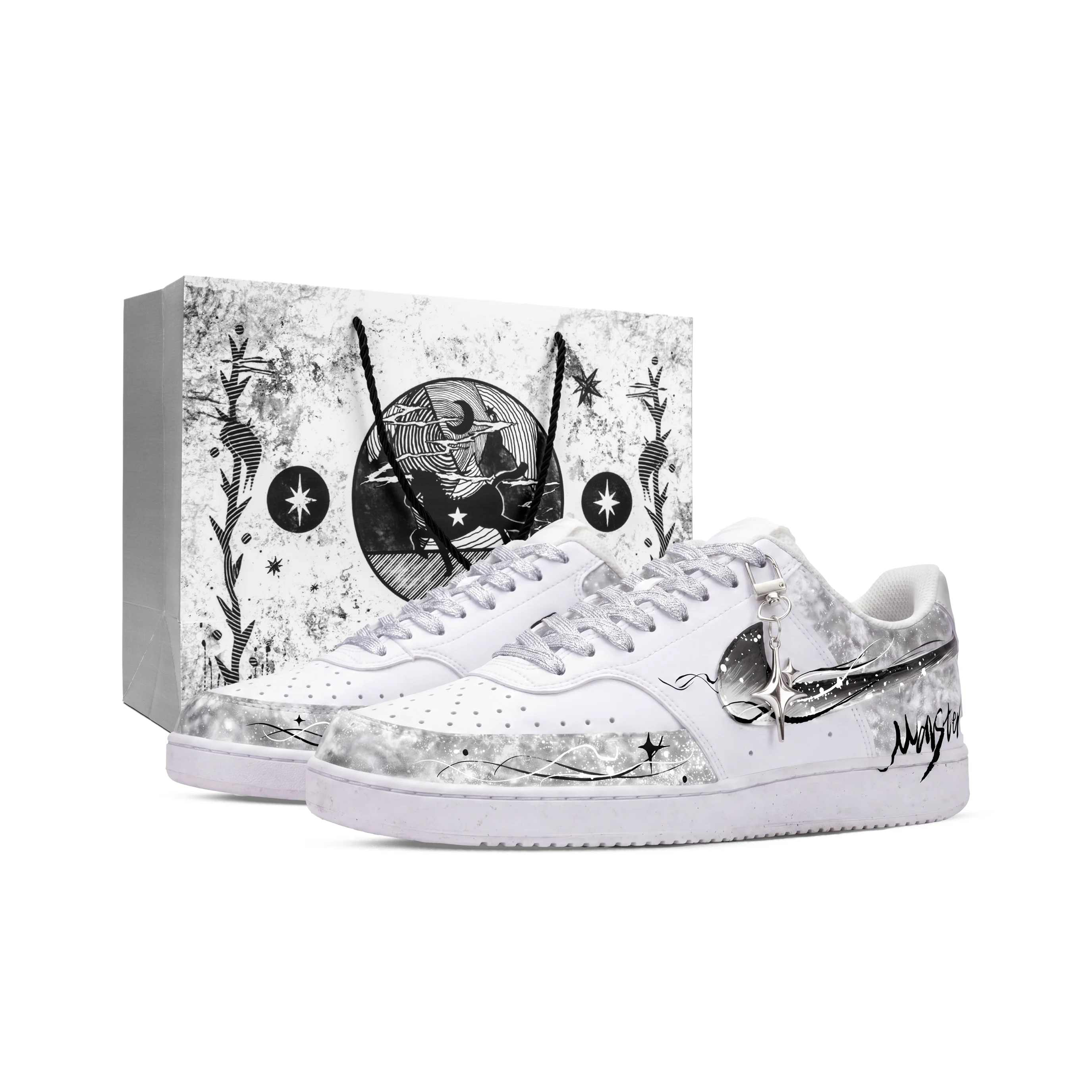 Nike Court Vision Star Moon Legend, Monster Lab Low top Skateboard Shoes Unisex Black White Gray DH2987-117（Team445-）