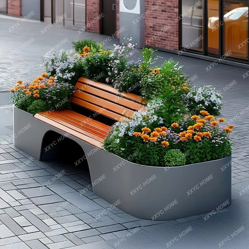 XX High-End Outdoor Commercial Street Rest Bench Modern Creative Planter Box Iron art Flower Box Chair Garden Furniture