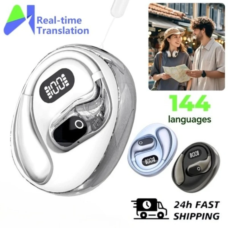 AI مترجم سماعات 144 لغة ترجمة سماعات سماعة لاسلكية تعمل بالبلوتوث سماعة للأعمال مكتب السفر سماعات أذن رياضية #1