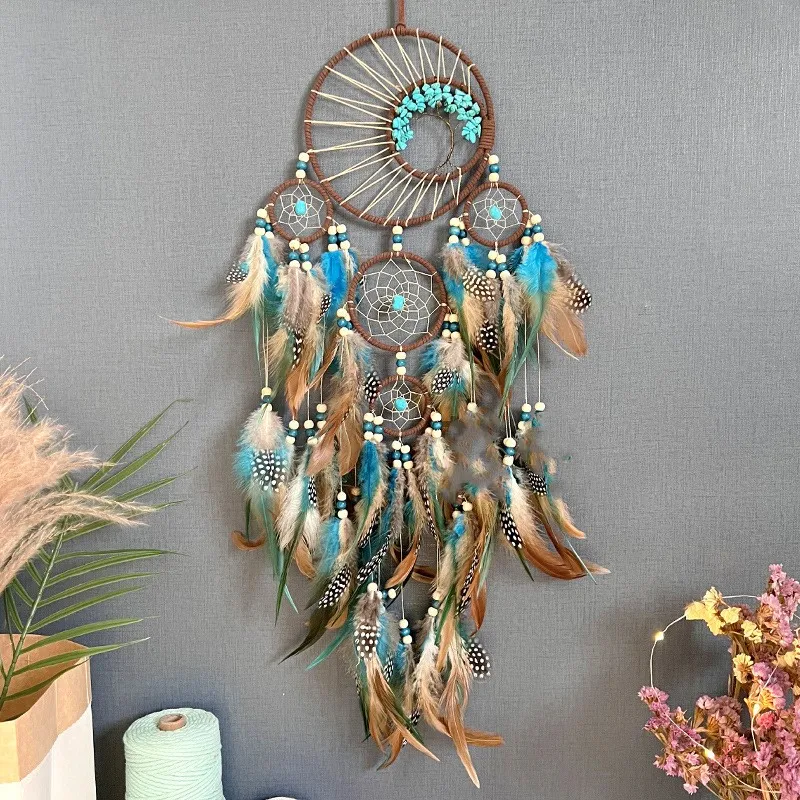 Dream Catchers Turquoise Retro Manual Dream Catchers Home Decoration Indians Natural Stone Lucky Tree Dreamcatcher Wall Ornament