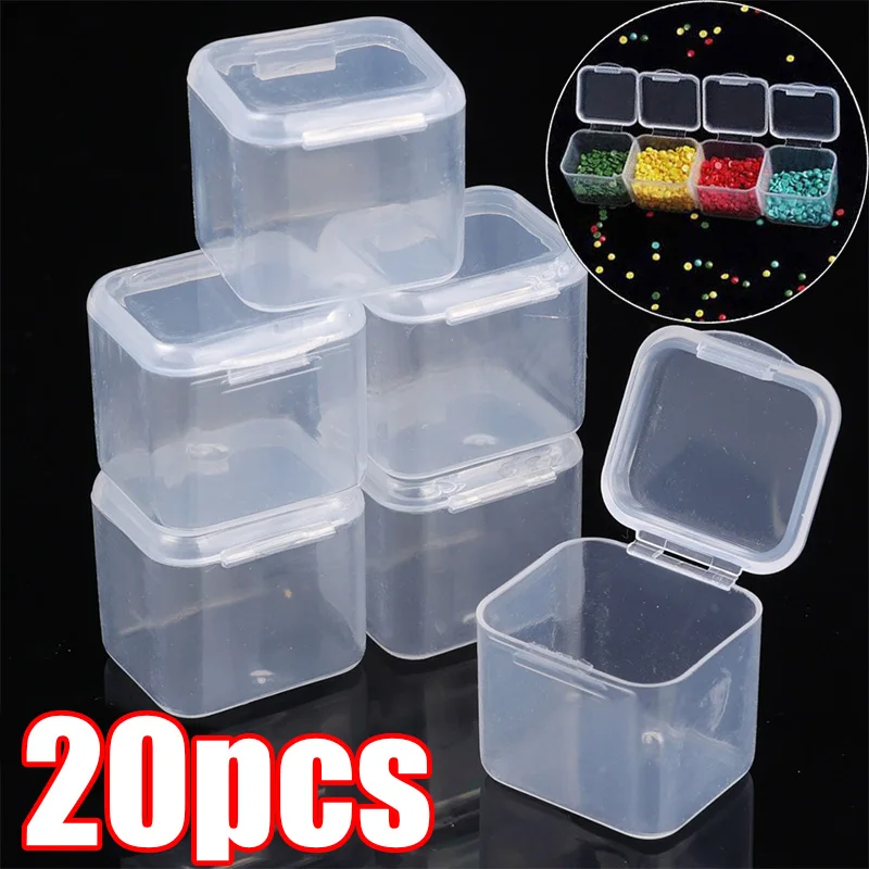 Caja transparente de 5-20 piezas para almacenamiento de cuentas, contenedor cuadrado de plástico para joyería, embalaje para Nail Art, organizador