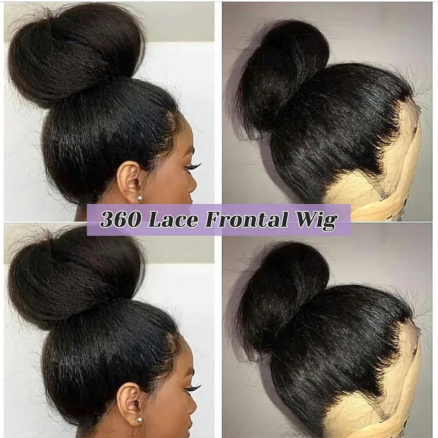 360 Full Lace Wig Invisible Drawstring Kinky Straight Frontal Wig Human Hair Wigs HD Lace Front Wig 220 Density 30Inch Glueless image 3