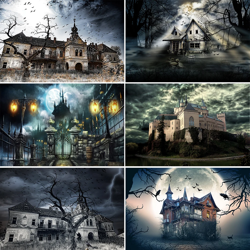 

Bonvvie Halloween Backdrop Dark Night Moon Pumpkin Castle Bat Old Tree Baby Pet Doll Portrait Photography Background Photocall