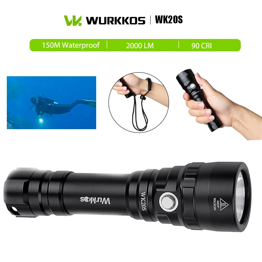 

Wurkkos WK20S 2000LM IPX8 Waterproof Scuba Dive Flashlight with 5000K SST40 LED & 90CRI Light for 150M Underwater Diving Fishing