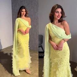 Vestidos de fiesta hasta el suelo de sirena con un solo hombro, moda personalizada, gasa con diamantes de imitación, vestido para ocasiones formales, instagramдебное плаajtе б®хо