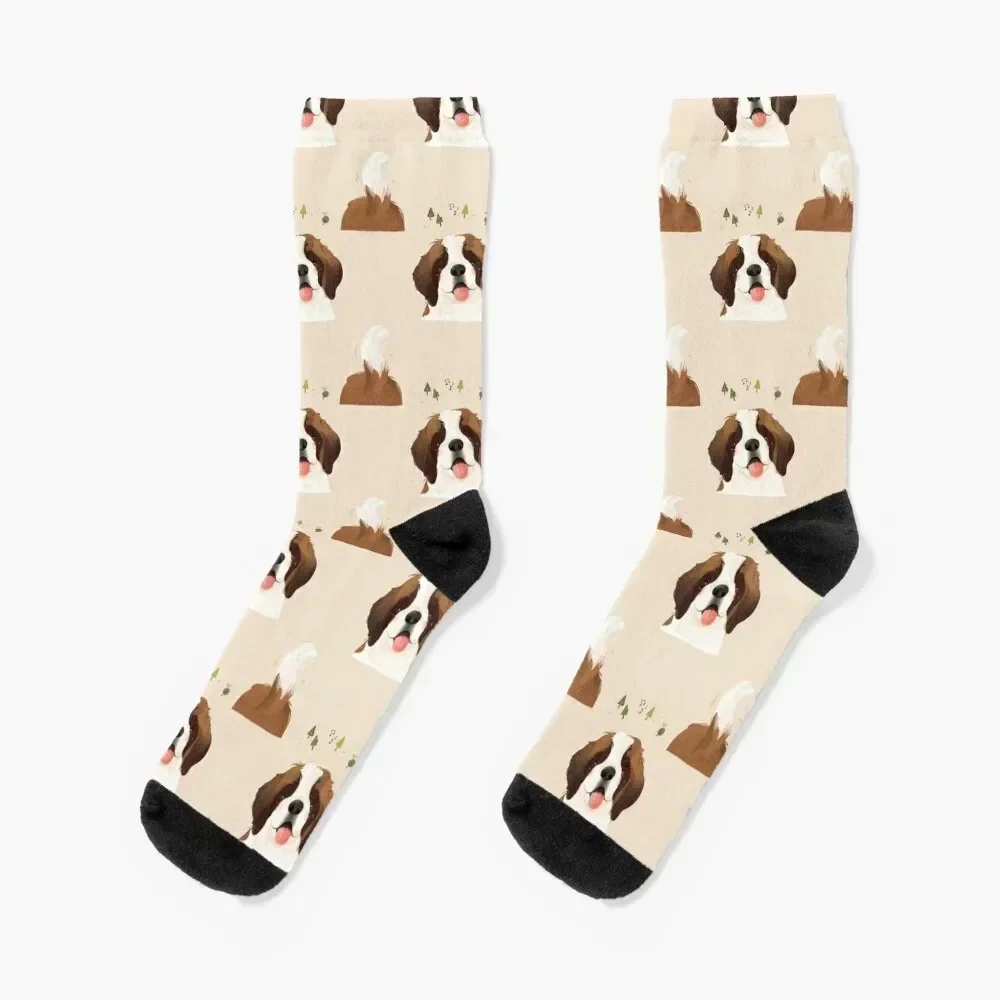 

St. Bernard Pet Dog Illustration Portrait Socks valentine gift ideas cotton sports and leisure loose Women Socks Men's