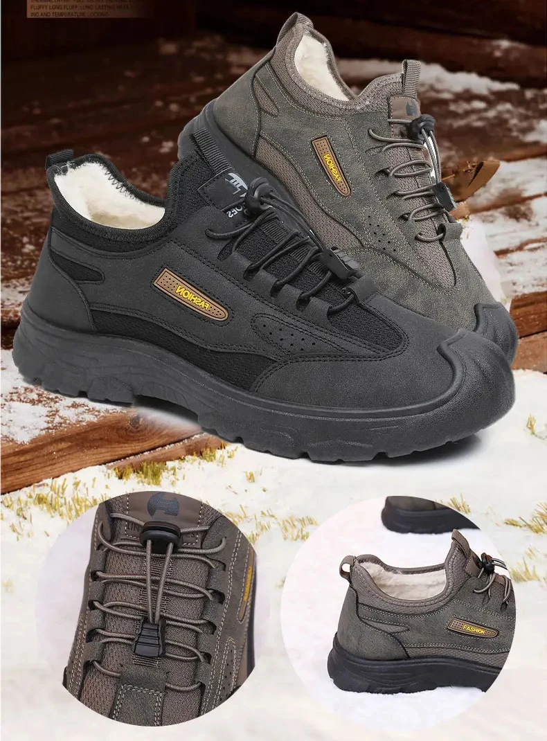 Men's Outdoor Climbing Shoes Winter Warm Style Anti-slip Wear-resistant Comfortable Casual Round Toe Snow Boots Leisure Sports