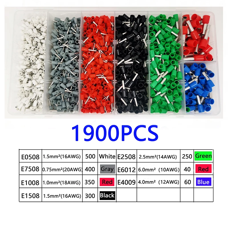 300-2120PCS Boxed VE Tubular Wire Terminal ， Insulated Electrical Wire Cord End Connector，Auto Cable Crimping Terminal Connector
