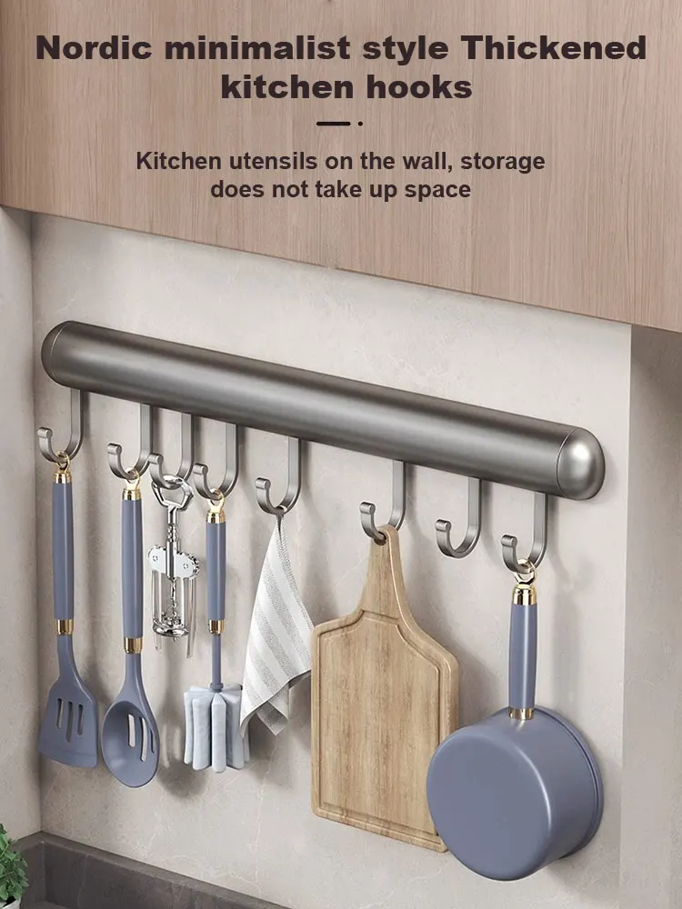 Gancho de cocina montado en la pared, estante de aluminio para almacenamiento de utensilios de cocina, cuchara, pala, accesorios de gancho móvil,