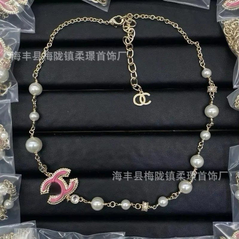 

New Xiaoxiangjia Classic Double C Letter Necklace Xiaoxiangfeng Vintage Pearl Clavicle Chain