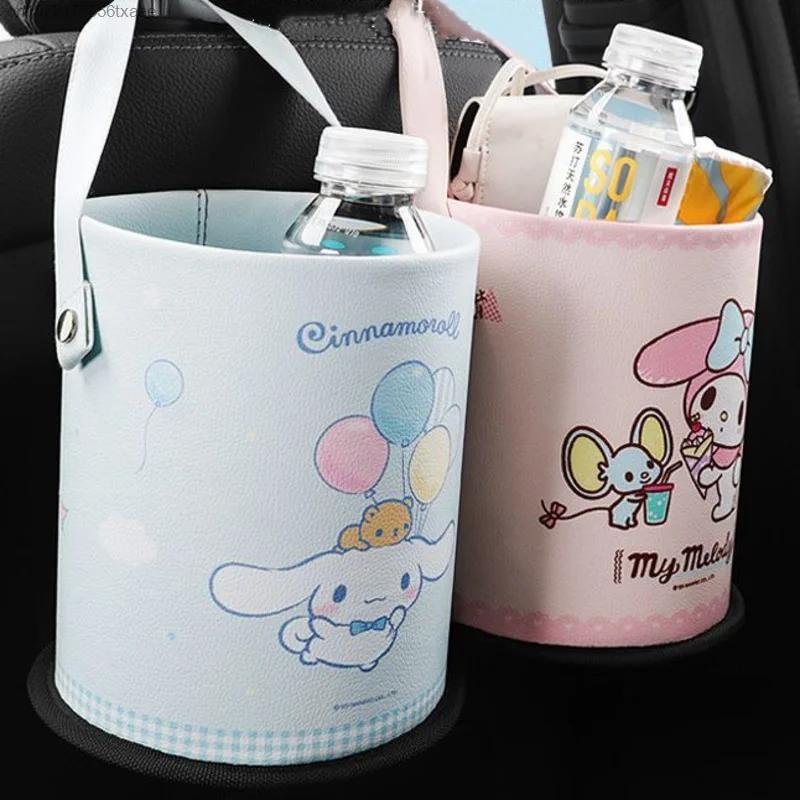 Sanrio Hello Kitty Cartoon Portable Trash Can Cinnamoroll Car Garbage Can Car Storage Box Cute Car Decoration Home Accessories