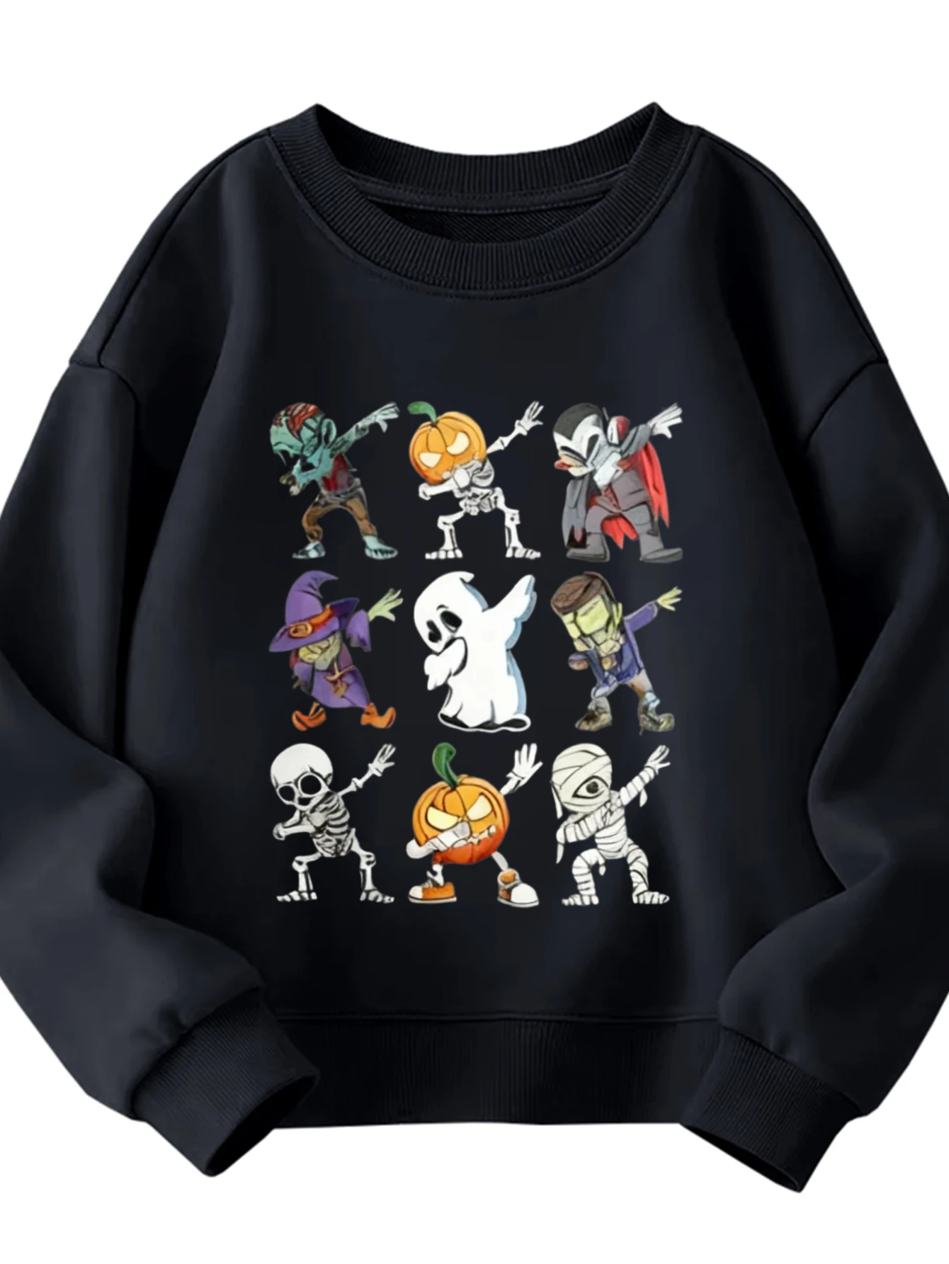เสื้อสเวตเชิ้ตคอกลมสำหรับเด็ก ลายตัวละครฮาโลวีน เด็กชาย เด็กหญิง เสื้อสเวตเชิ้ตสีขาวสำหรับวันหยุด