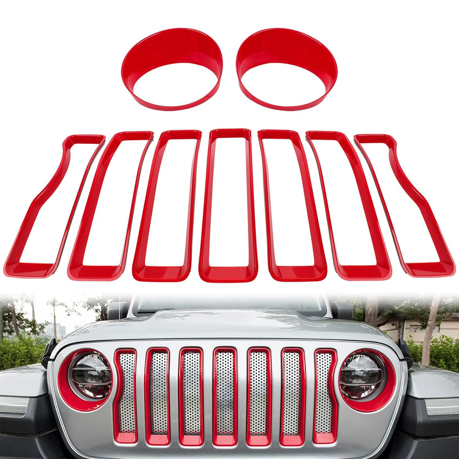 

Mesh Grille Insert Grill Sticker & Headlight Turn Light Cover Trim for Jeep Wrangler JL 2018-2023 Chrome Accessories