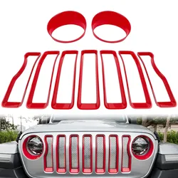 Mesh Grille Insert Grill Sticker & Headlight Turn Light Cover Trim for Jeep Wrangler JL 2018-2023 Chrome Accessories
