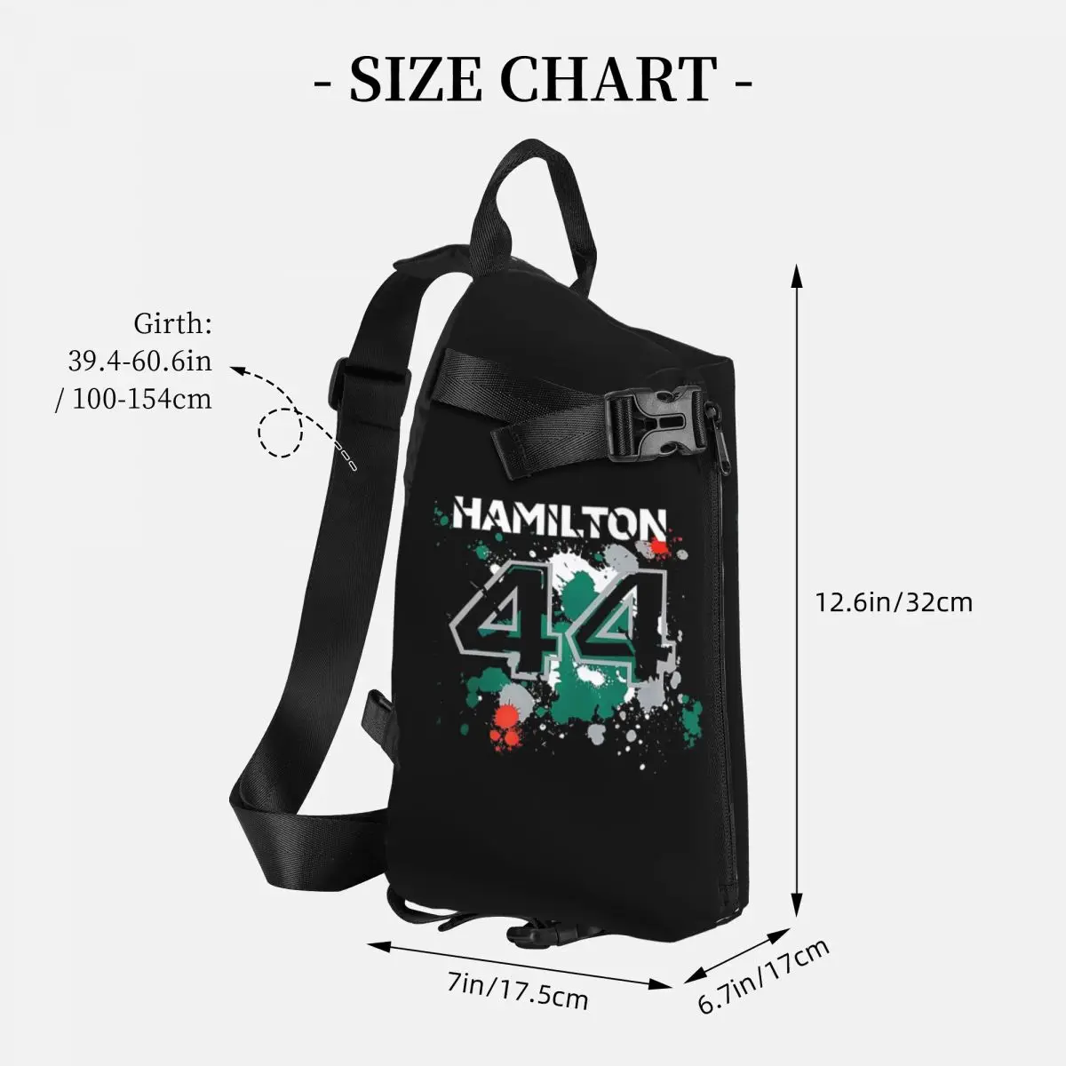 Lewis Hamilton 44 Bolsa de peito masculina Sling Crossbody Mochila Bolsa de peito Bolsa de ombro para viagem e caminhada