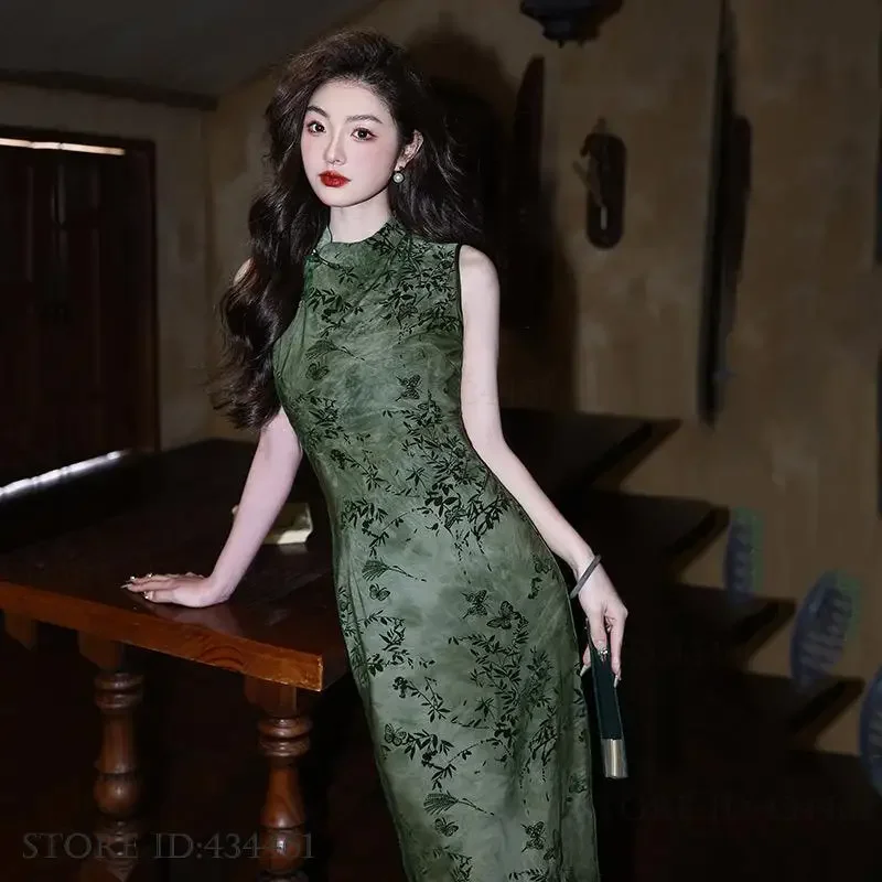 

Vintgae Classic Mandarin Collar Qipao New Chinese Style Long Cheongsam Women's Dresses Oriental Costume Sexy Slim Split Vestidos