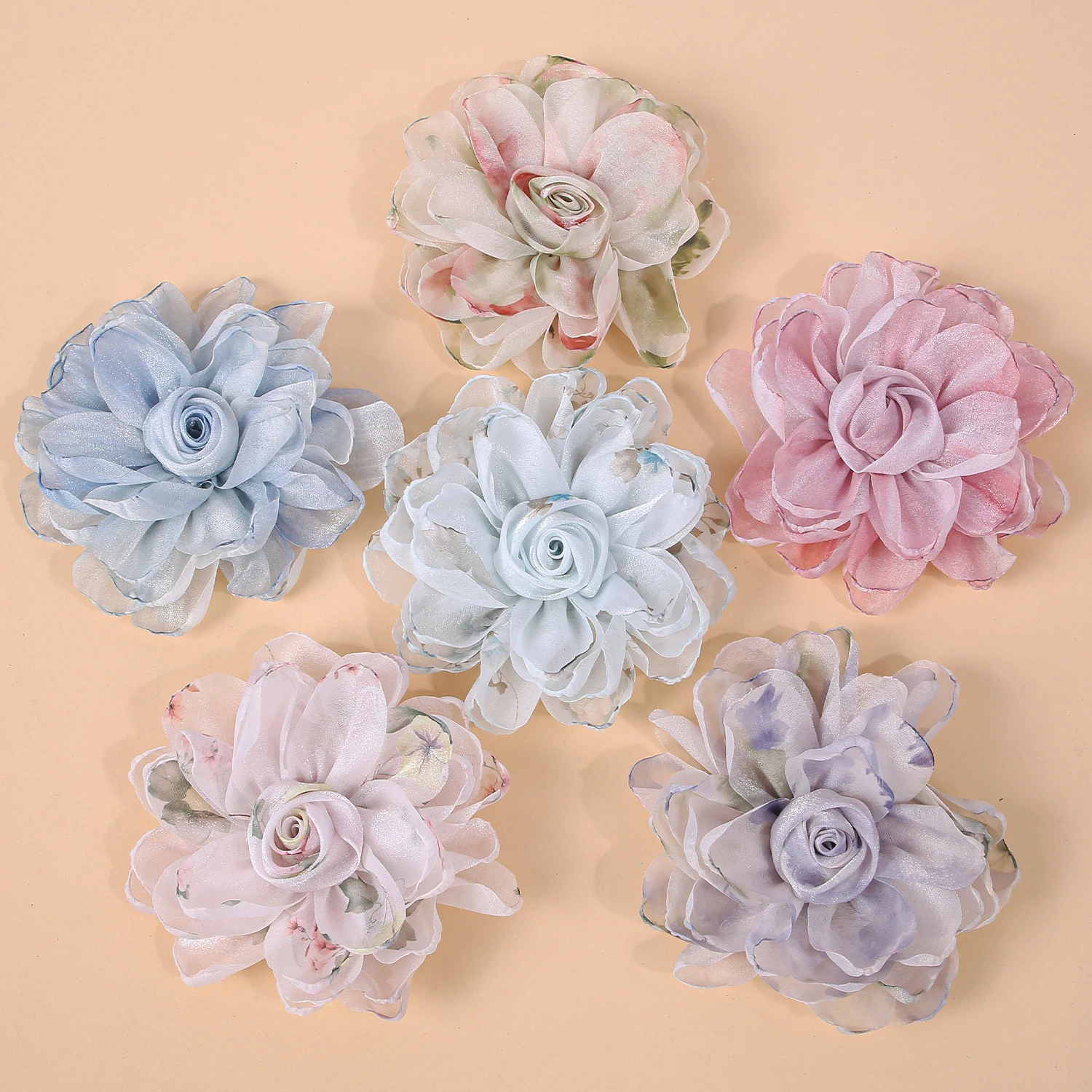 3pcs Chiffon Print Flower Accessories For DIY Handmade Clothing Clip Handicraft Gift Bag Brooch Trousers Decor Accessories
