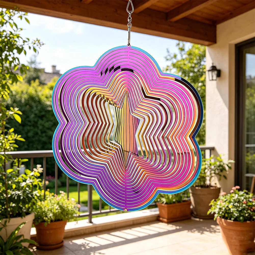 Bunter Schillernder Edelstahl Solomon Stern Windspinner 3D Rotierendes Hexagramm für Garten Heim Outdoor Deko Ornament Geschenk – Detail 5