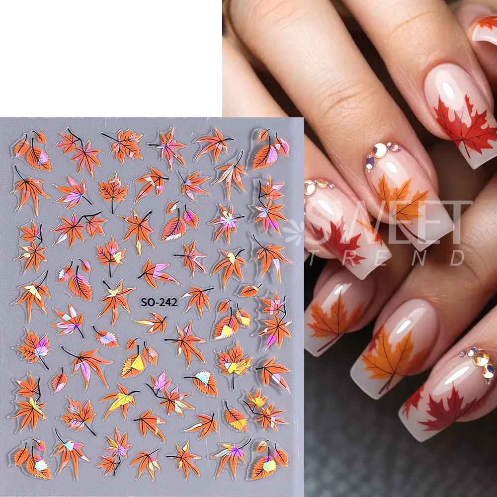 SWEET TREND-3 Stück Herbst-Nagelaufkleber, 3D-Ahornblatt, selbstklebende Nagelaufkleber zum Selbermachen, Thanksgiving Day Maniküre-Dekoration – Detail 4