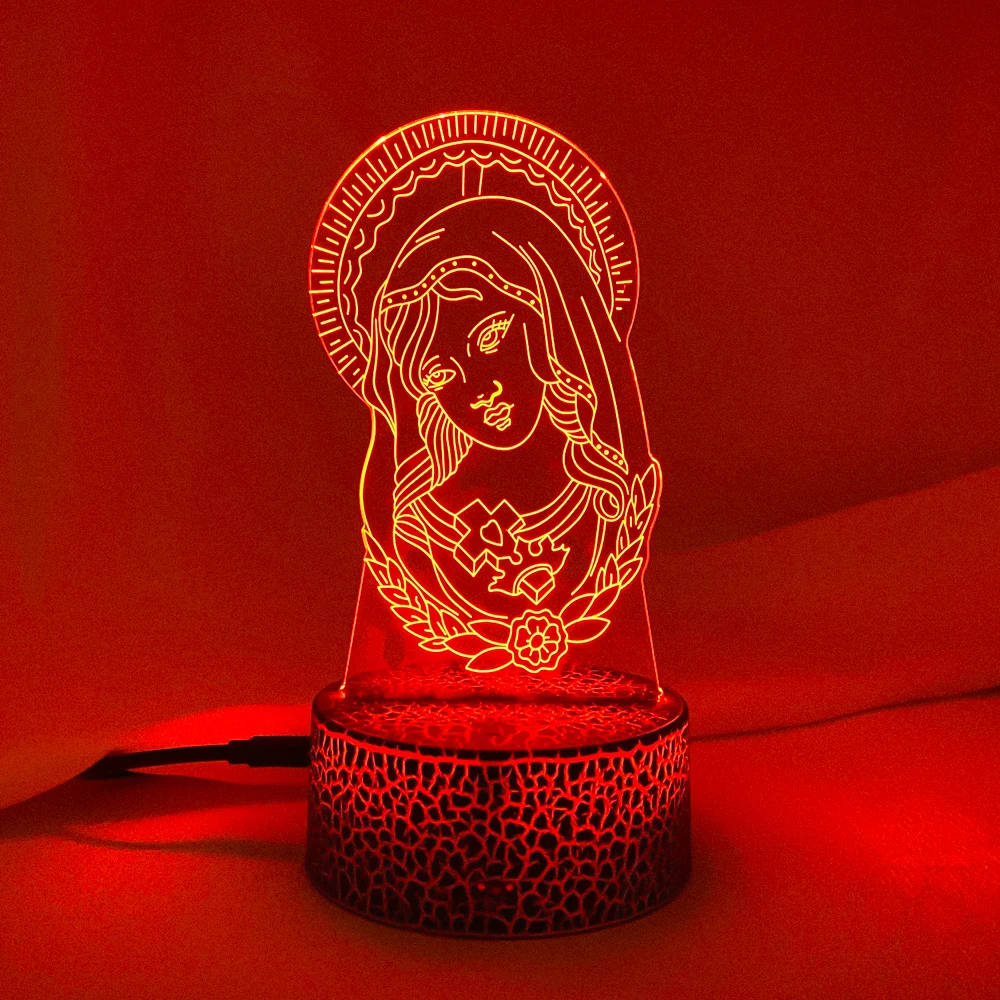 7 Colors Changing 3D Gradient Visual Virgin Mary Modelling Led Night Lights Kids Usb Table Lamp Baby Sleep Light Fixture Gifts