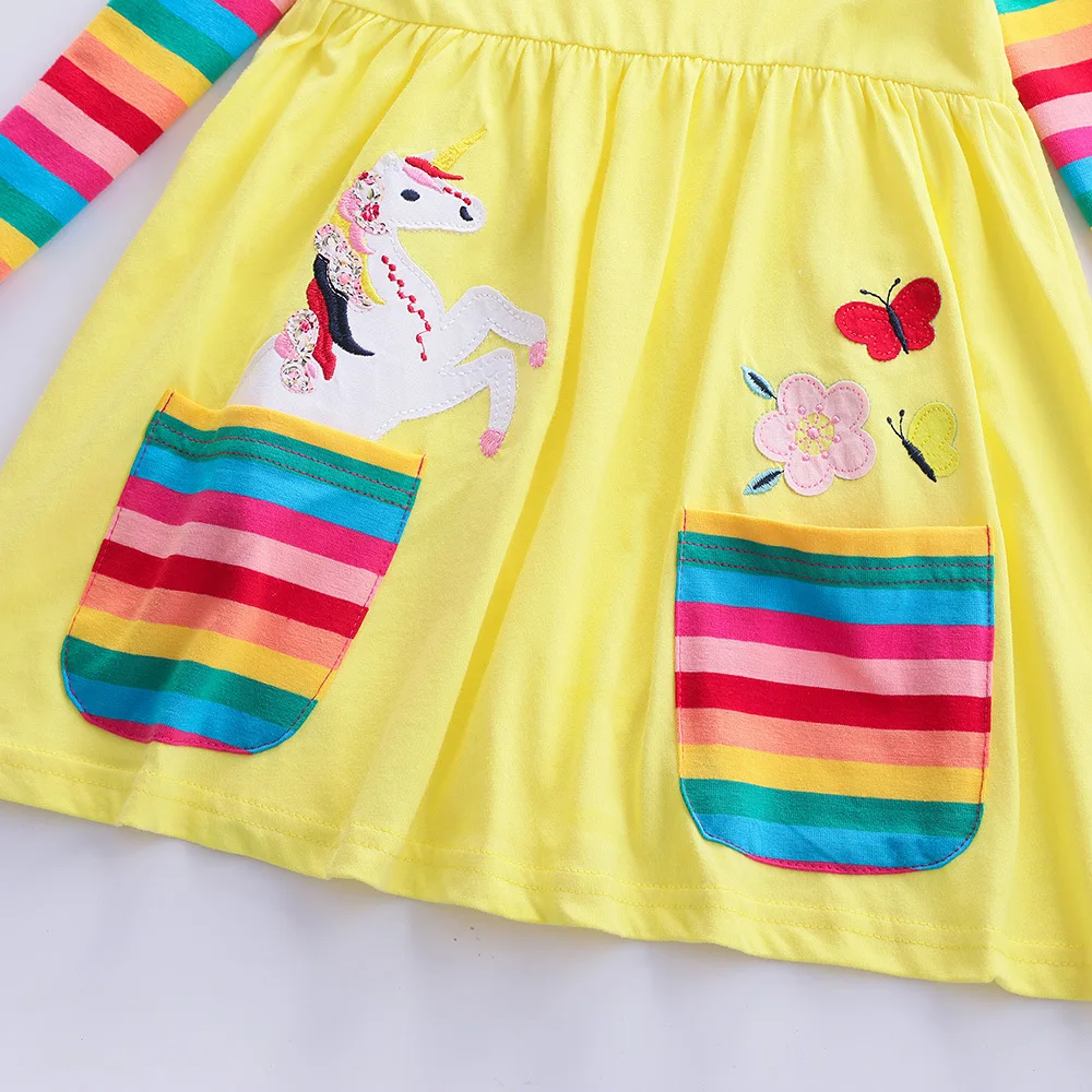 Langärmliges Einhornkleid für Mädchen, Herbststickerei, zwei Taschen, Regenbogenärmel, 81035 – Detail 27