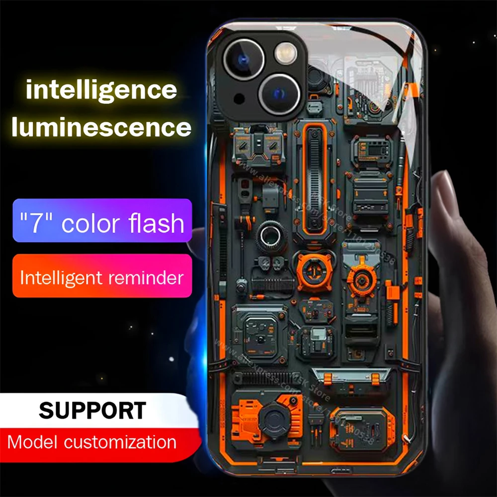 Luksusowe etui na telefon z elektrycznym panelem sterowania dźwiękiem, muzyką, oświetleniem LED, świecące etui na iPhone 16 E 15 14 13 12 11 Pro Max XR Plus