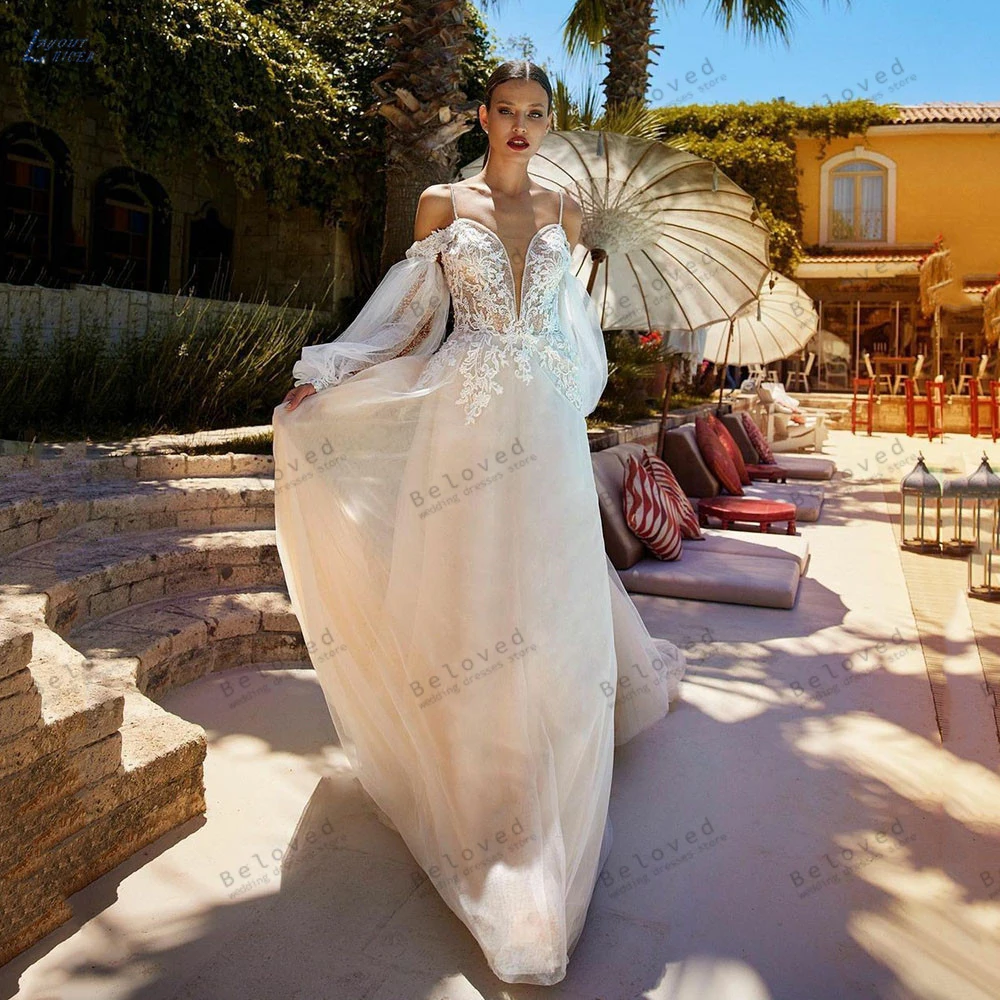 AZOLE-Robe de mariée A-ligne pour les patients, quelle que soit la dentelle appliquée, demi-manches bouffantes initiées, vintage, éducatif, 2024