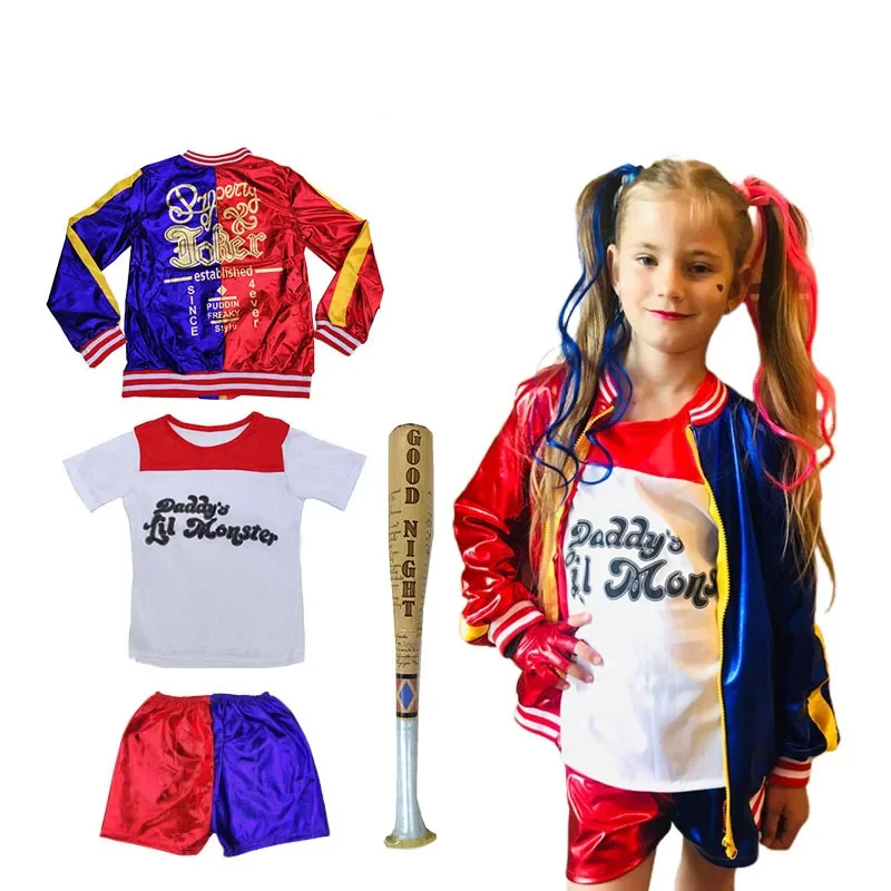 Costumes de Cosplay Harley Quinn de Qualité Supérieure pour Fille, Ensemble Veste et Pantalon Cousus, Costume d'Halloween