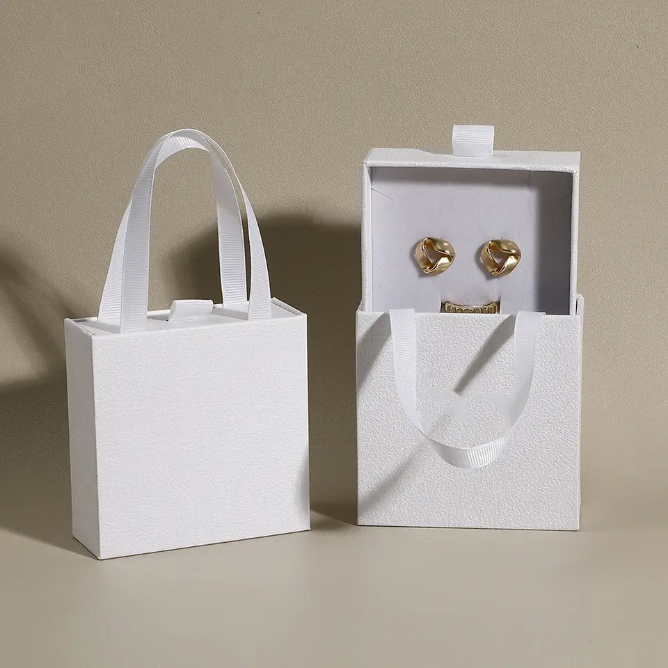 Drawer Type Jewelry Box Paper With Handle For Wedding Travel Portable Ring Earrings Necklace Gifts Packageing Organizer Case