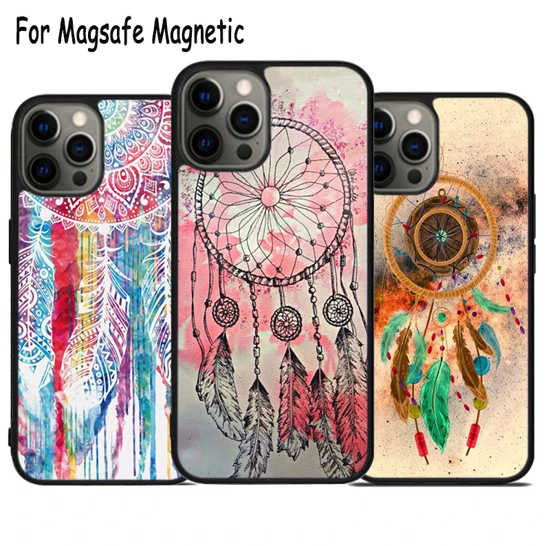 Dream Catcher Mandala Pattern Wireless Charge Magsafe Phone Case For iPhone 15 16 14 13 11 12 Pro Max Plus Magnetic Bumper Cover