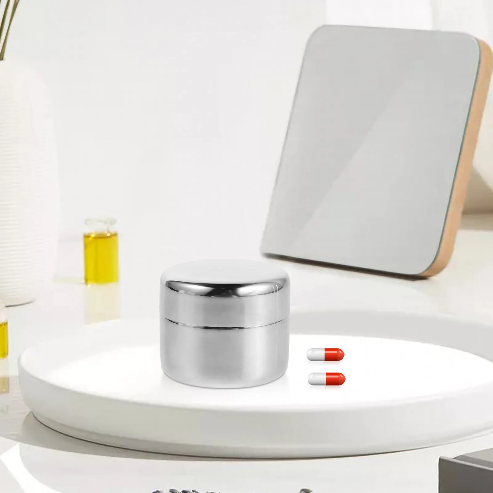 Metal Portable Stainless Steel Organizer Container Mini Pill Case Medication Organizer For Travel Small Round Medicine