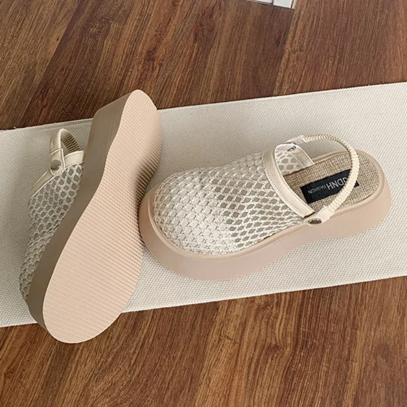 Thick Soled Baotou Sandals 2024 Summer New Style One Foot Half Slippers with Hollow and Breathable Holes, Two Pairs of Sandals