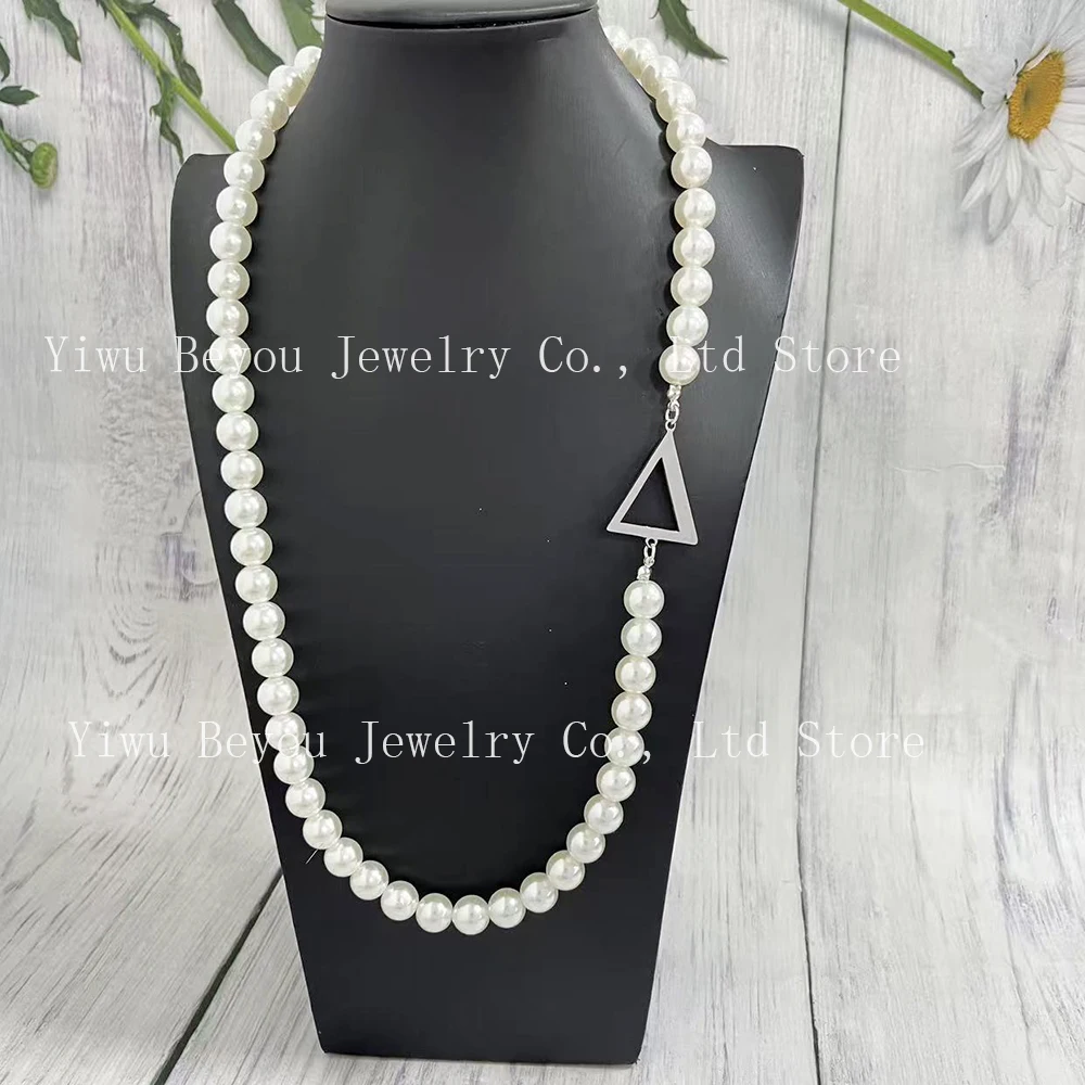 Delta 12mm White Pearl Stainless Steel Pyramid Necklace