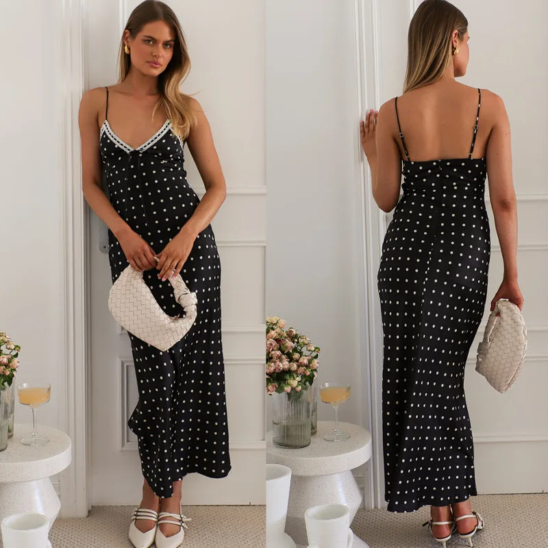 

Women Elegant Print Beach Vacation Bodycon Streetwear Long Dress 2025 Summer Clothes Sexy Sling Lace Splicing Dresses Vestidos