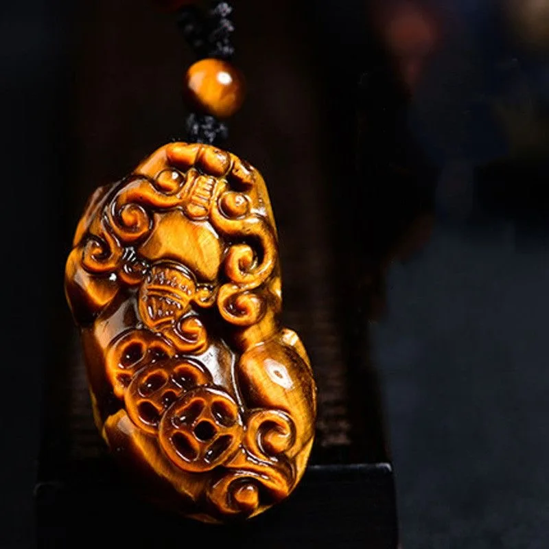 Natural Yellow Tiger Eye Stone Jade money pixiu Pendant Necklace Fashion Charm Jewelry Amulet Luck Gifts Women Men Sweater Chain