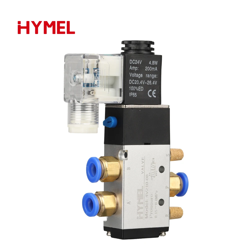 Pneumatic Electric Solenoid Valve 5 Way 2 Position Control Air Gas Magnetic Valve 12V 24V 220V 4mm-12mm Hose Fittings 4V210-08