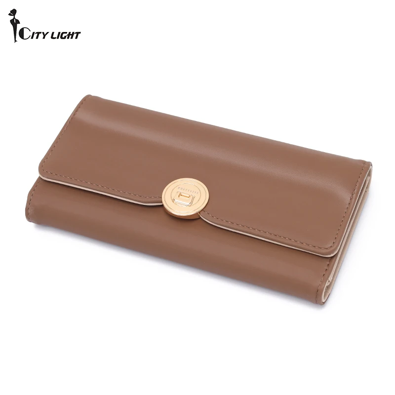 

Brand PU Leather Long Wallet Fashion High Capacity Card Holders Lock Hasp Coin Porcket Ladies Female Wallets Women Cartera