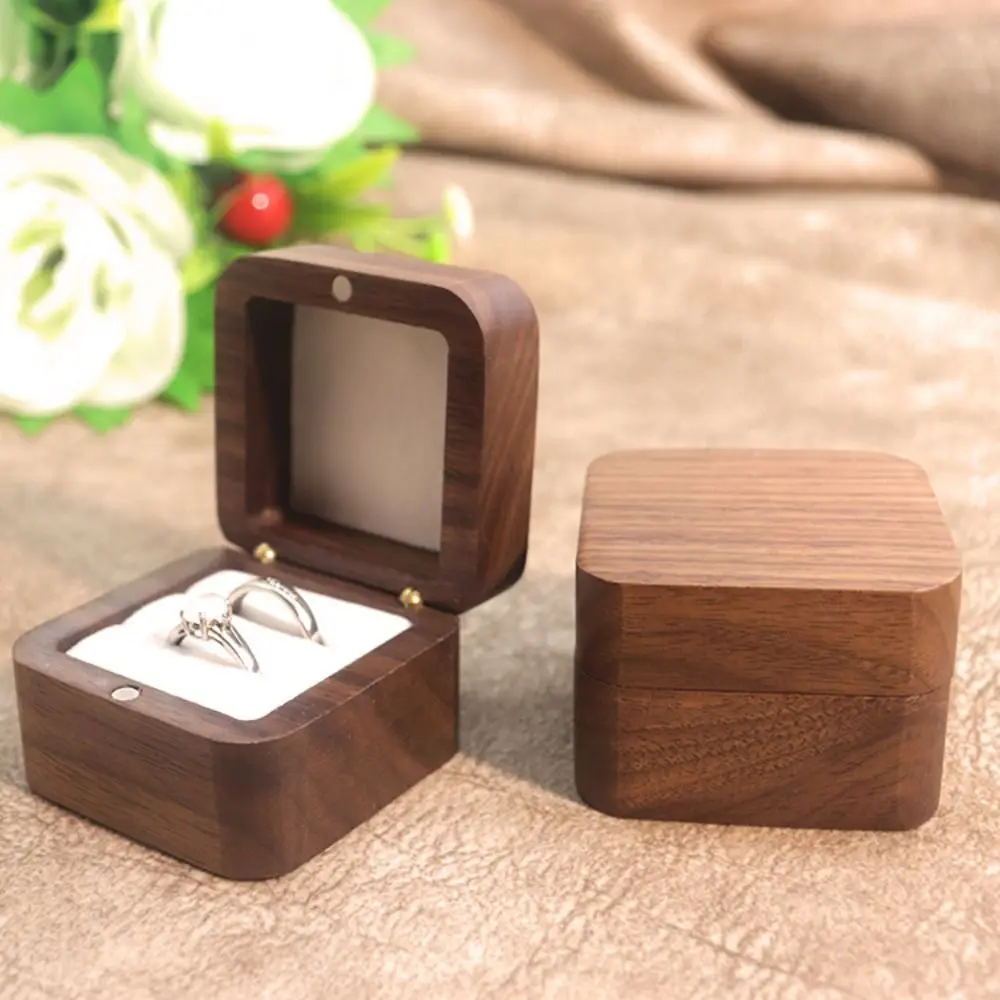 

Portable 1/2 Slots Spade Wood Rings Holder Luxury Square Rings Display Case Storage Wedding Rings Bearer Box Gifts