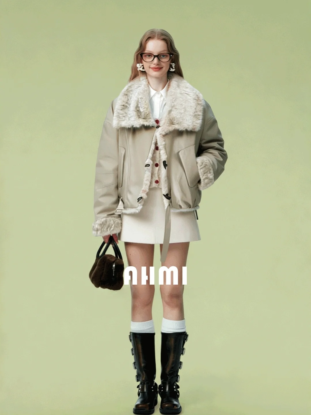 

Зимнее пальто-пуховик AHMI "Teenage Transformation" с воротником из искусственного меха ягненка, на пуговицах, для женщин, для повседневной носки, теплое