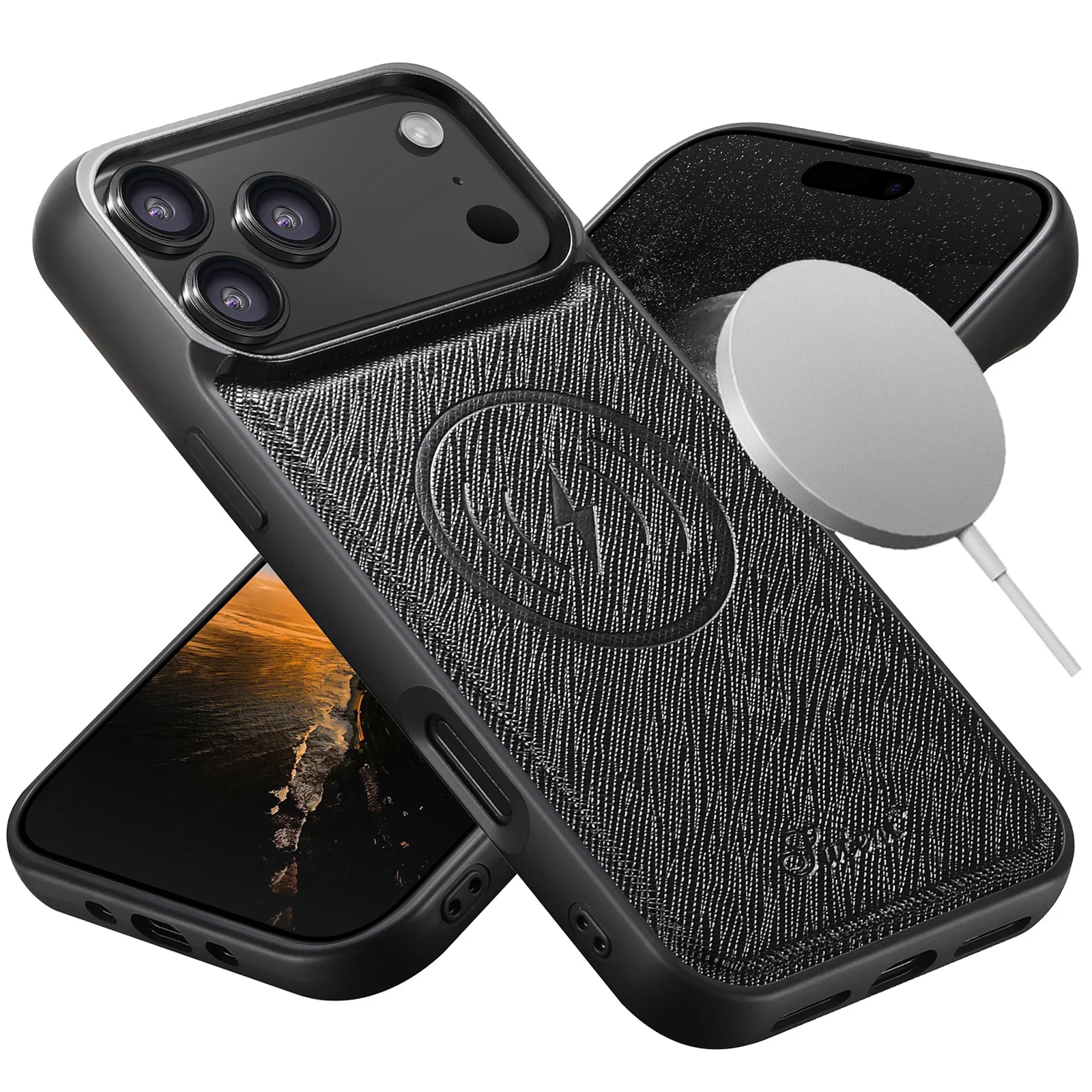 

case for 17 16 15 14 13 12 pro max Cross pattern protective leather case Magnetic wireless charging tough shell plain Dustproof