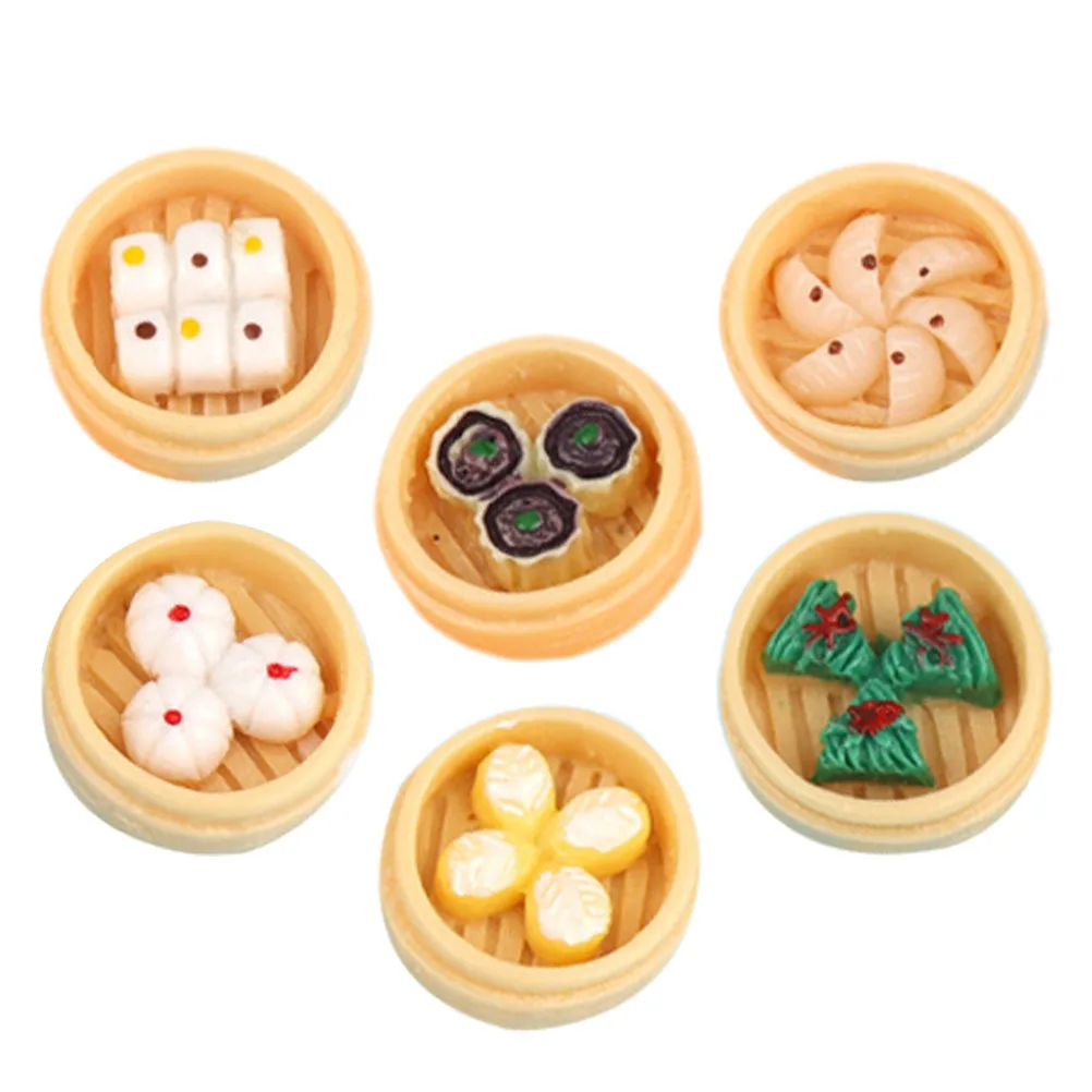 6 قطعة محاكاة صغيرة على البخار الغذاء الدعائم النمط الصيني باخرة للمنزل ديكور الاطفال التدريس المعونة الحرفية الديكور وهمية الغذاء اللعب