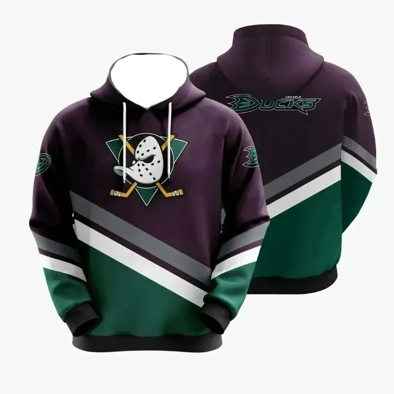 Spring and Autumn 2024 New 3D Printing Hockey Super Ducks Hoodie Men_s and Women_s Street Leisure Sw