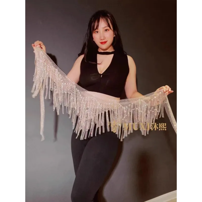 Customized Belly Dance Belt Mesh Diamond Wave Tassel Hip Scarf Starry Series Bright Diamond Skirt Samba Carnival Costumes