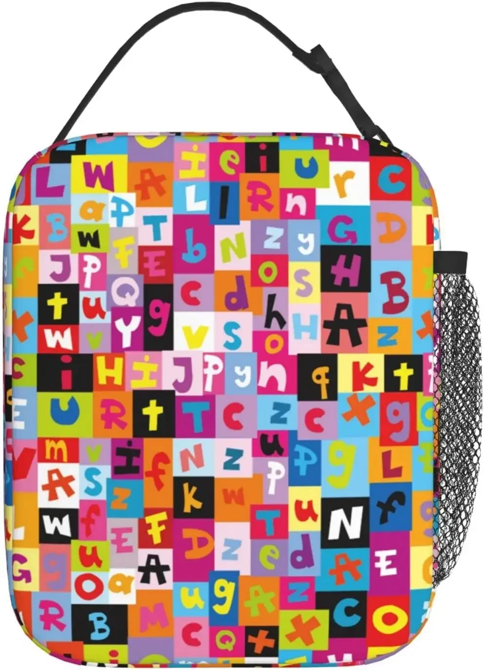 Colorful Letters Alphabet Lunch Bag Reusable Thermal Lunch Box Insulated Meal Bag Food Container for School Work Picnic Travel