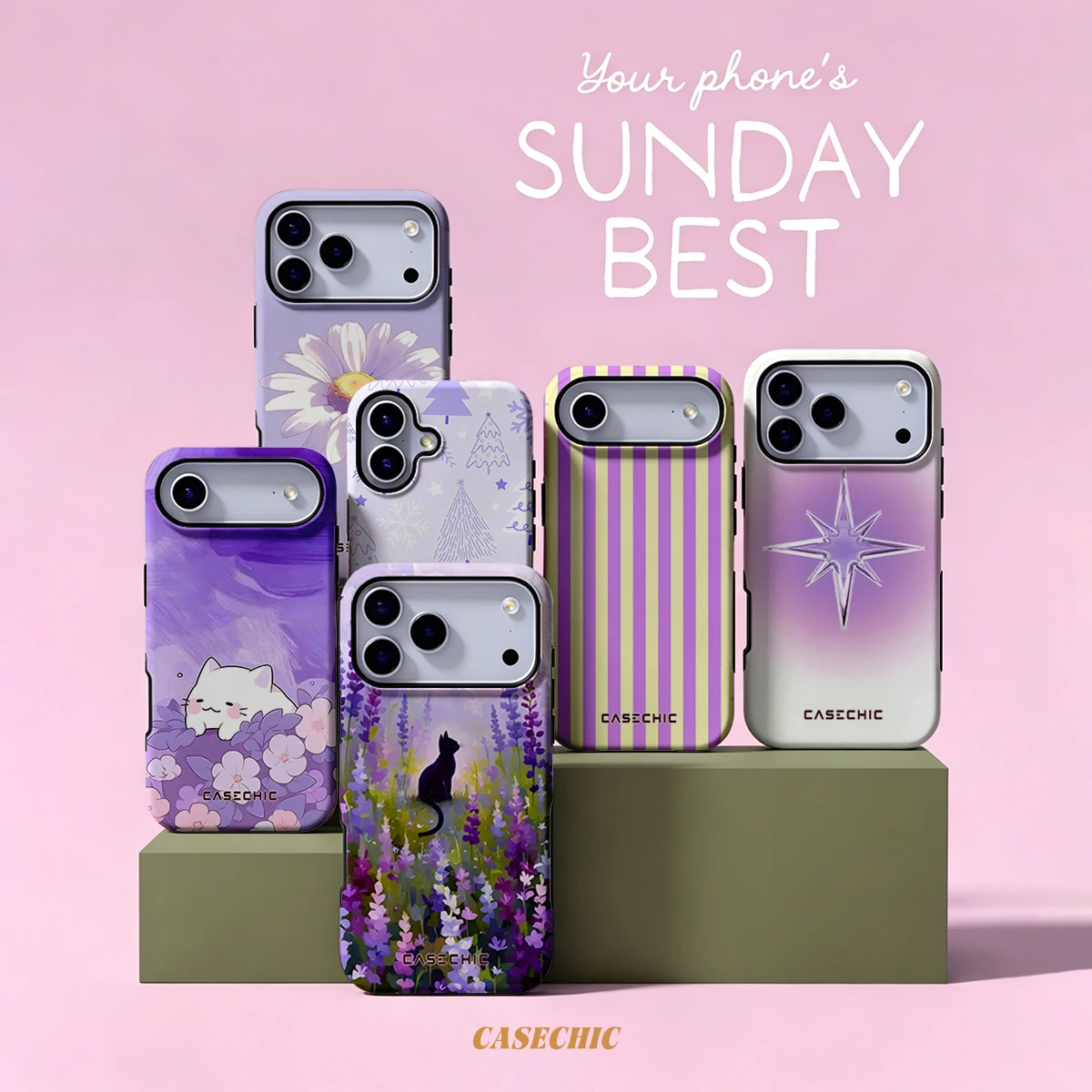 Lavender Cat & Butterflies Case for Samsung Galaxy S26 S25 S24 S23 Ultra Drop Resistant Glossy Dual-Layer Cover CaseChic