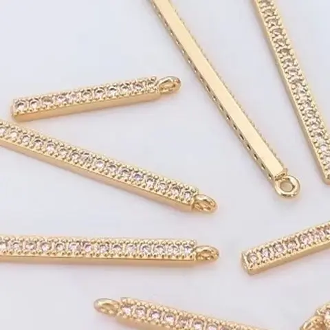 

14K Gold Inlaid Zircon Straight Bar Pendant Handmade DIY Necklace And Earrings Set D005