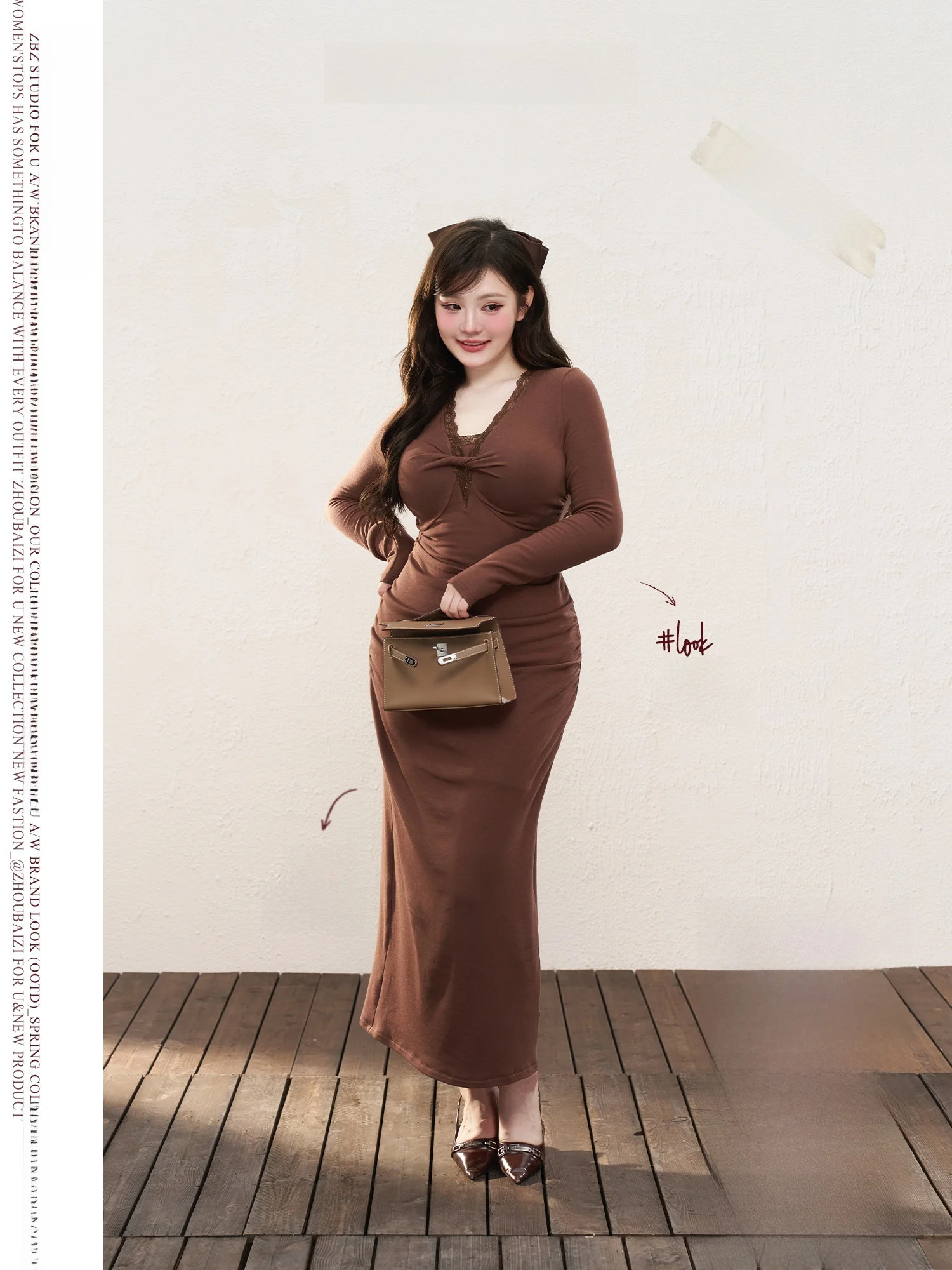 

Elegant Japanese Style Lace Dress Women's Slim Fit Long Sleeve V-Neck Skirt Dress Scented Willow Skirt for Casual Wear
