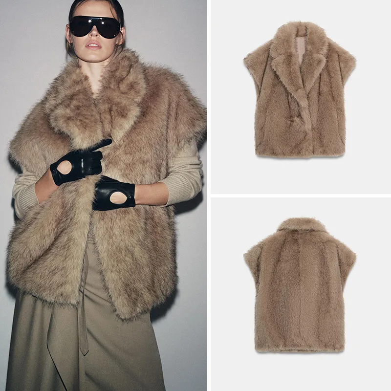 Ele Artificial Fur Vest New Arrival Autumn 2025 Ladies Faion Stand Fit ort Outerwear Collar Design Other Material